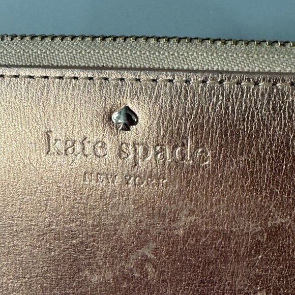 Kate Spade Spencer Metallic Leather Slim Zip Around Continental Wallet Rose Gold - Picture 4 of 15